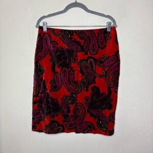 Talbots Orange Velvet Paisley Skirt Size 8